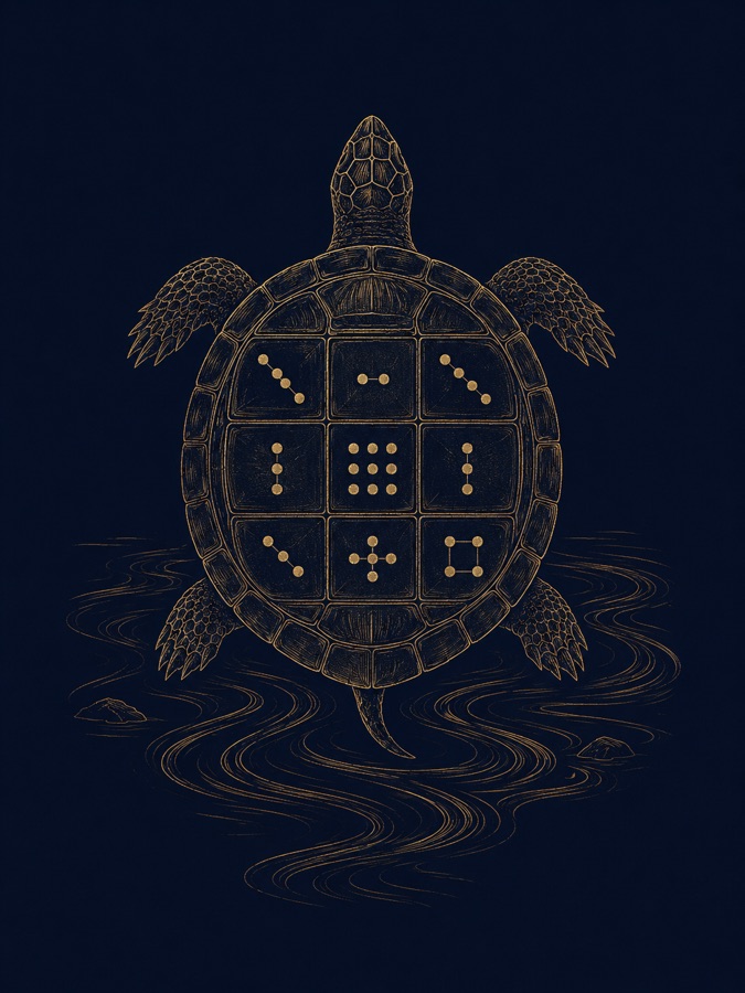 The Lo Shu turtle with the magic square of dots on its shell
